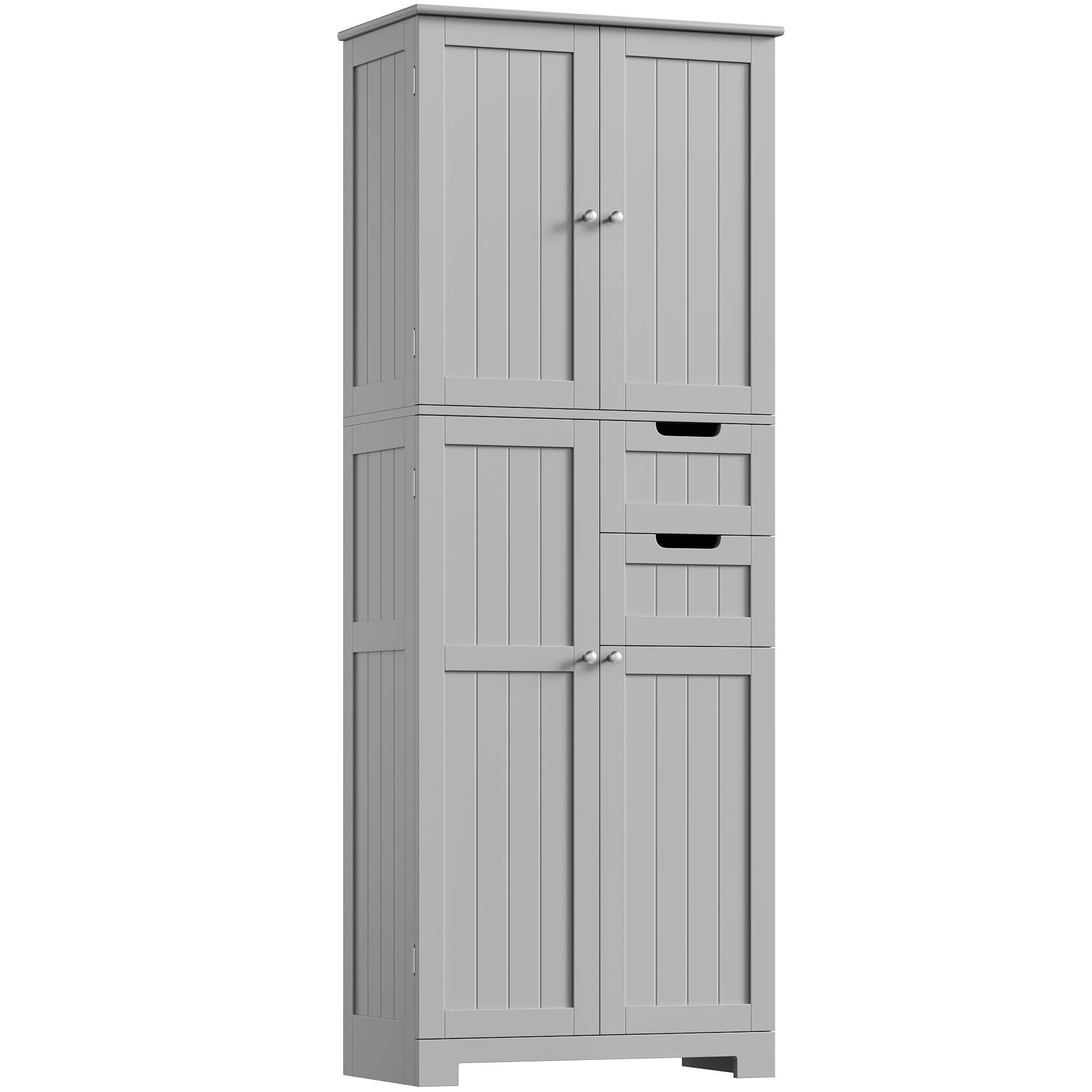 HOCSOK 164.5 cm Tall Bathroom Cabinet, Freestanding Storage Cupboard, Adjustable Shelves and Drawers, Wooden High Floor Cabinet Unit for Living Room Kitchen, Grey