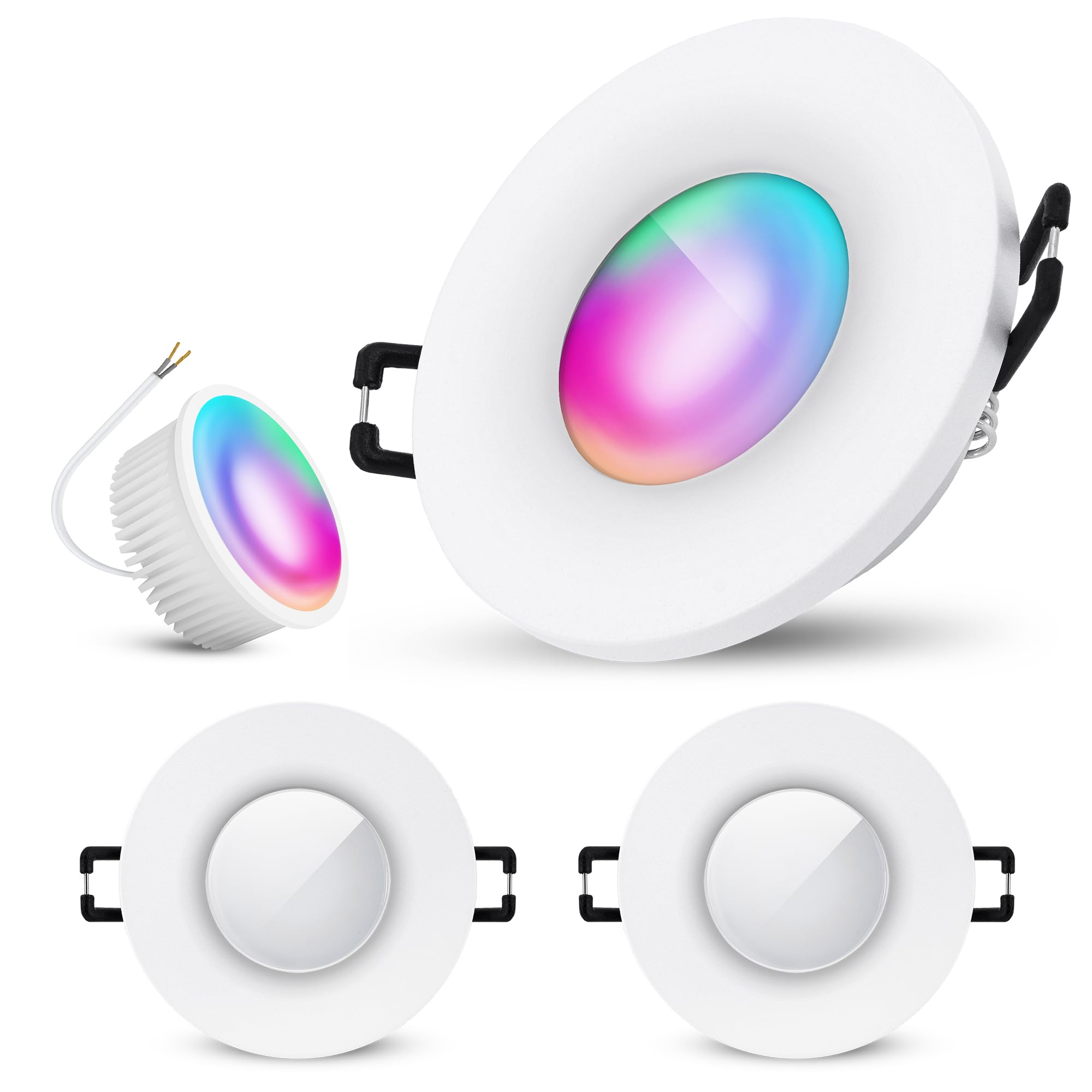 SSC-LUXon 3x BEDA Bad Einbaustrahler IP65 flach dimmbar Smart inkl. WiFi LED Lampe (RGB & Weißtöne) - Spot kompatibel mit Alexa, Siri & Google