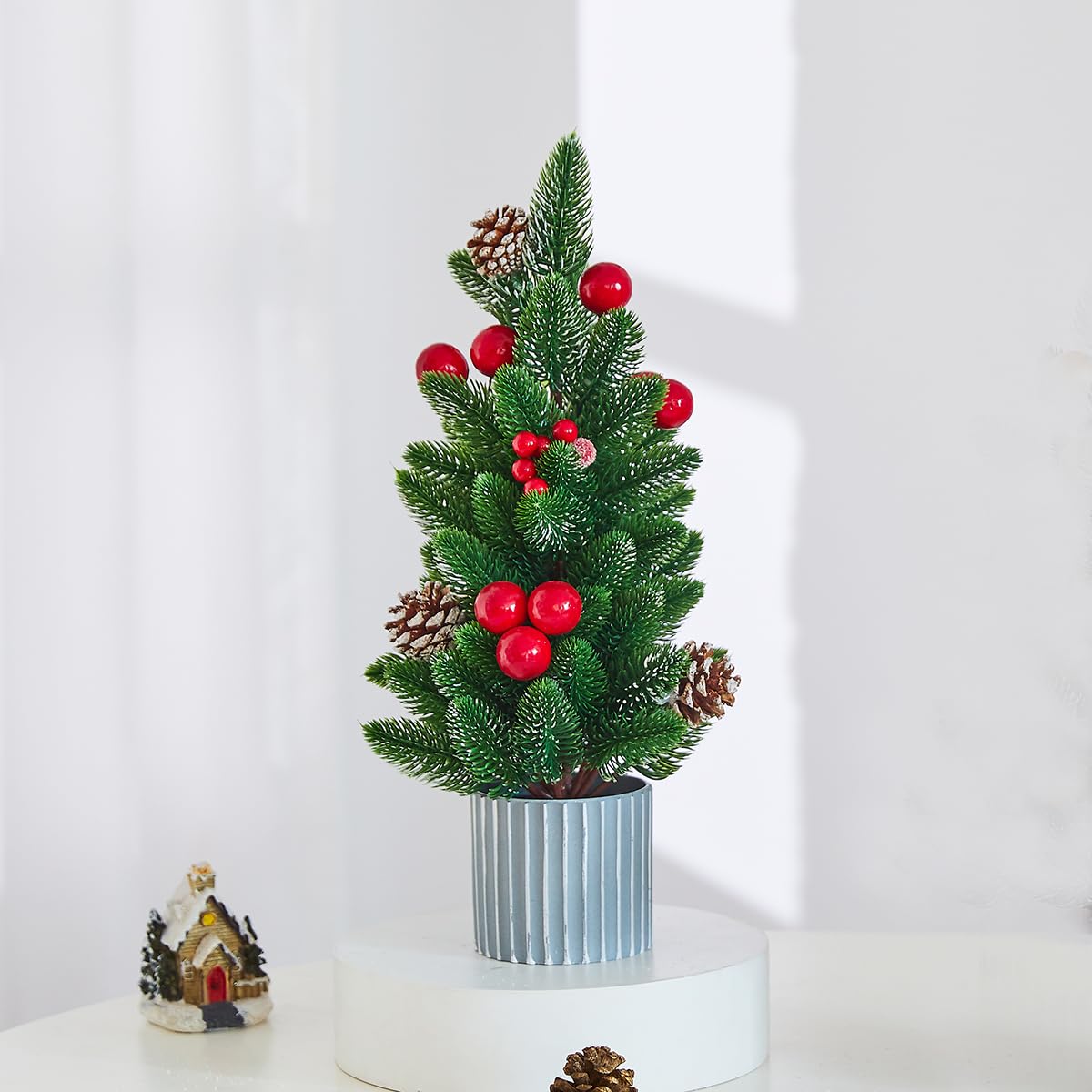 Árbol de Navidad Pequeño Clásico Decoración de Mesa (Red Pine)