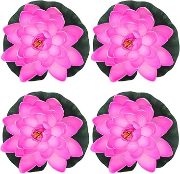 FZBNSRKO Artificial Lotus,4PCS 7.1" Inch Floating Foam Lotus Flowers for Pool,Realistic Water Lily Pads for Home Outdoor Patio Pond Wedding Party Decorations,Water Pink