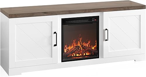 Miniatura 8 de BELLEZE Moderno soporte de TV de granja de 58 pulgadas con calentador eléctrico de chimenea de 18 pulgadas y centro de entretenimiento multimedia