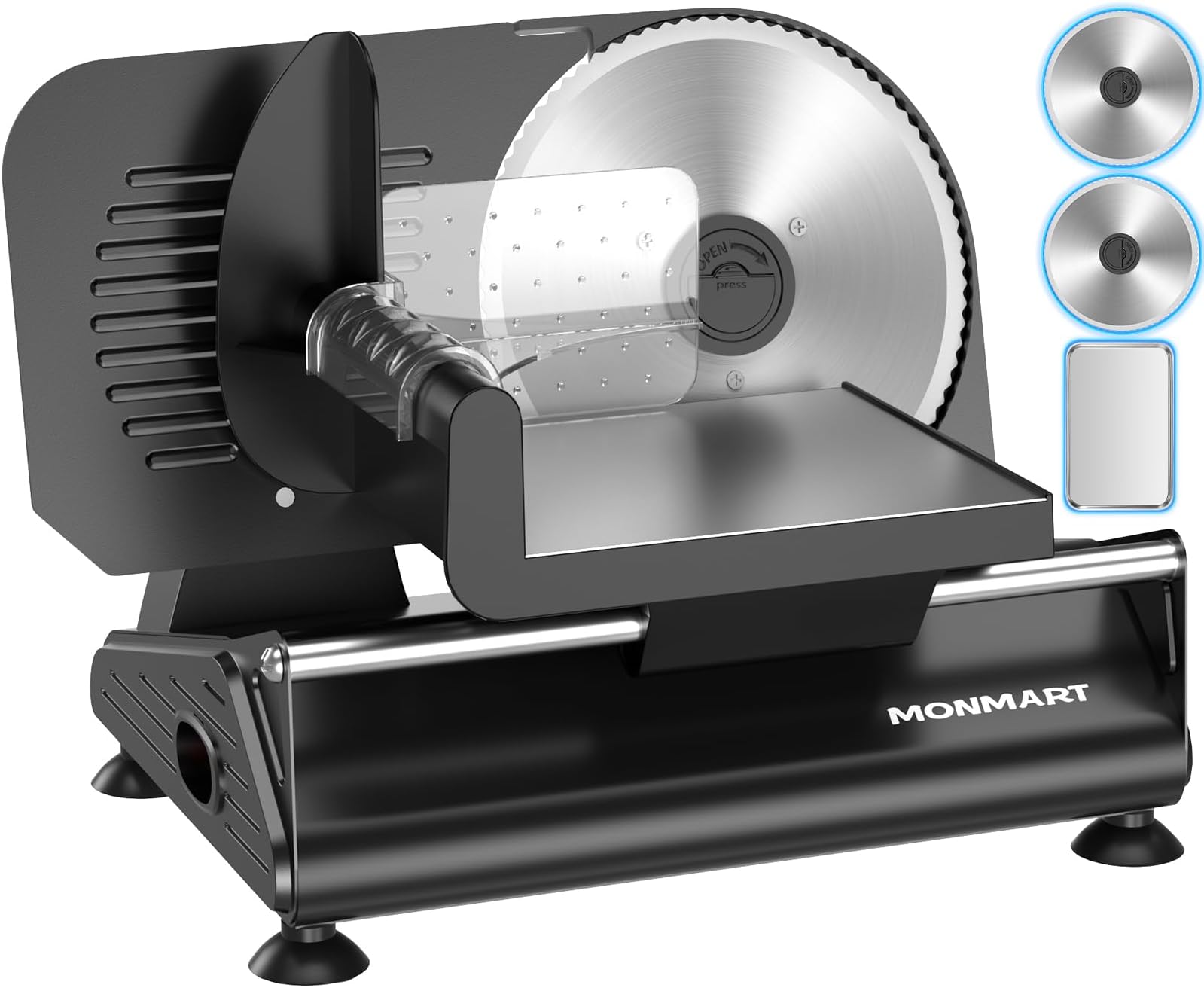 200W Meat Slicer with Two 7.5” Blades & One Stainless Steel Tray for Home Use, Electric Deli Food Slicer with “Upgrade” Big Thickness Knob (0-15mm) Cut Meat Cheese Bread, Easy to Clean