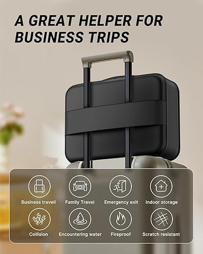 Vista 4 de Oterri Caja de documentos ignífuga, caja de seguridad rígida con cerradura, organizador de archivos grande de 8 capas, resistente al agua, seguro