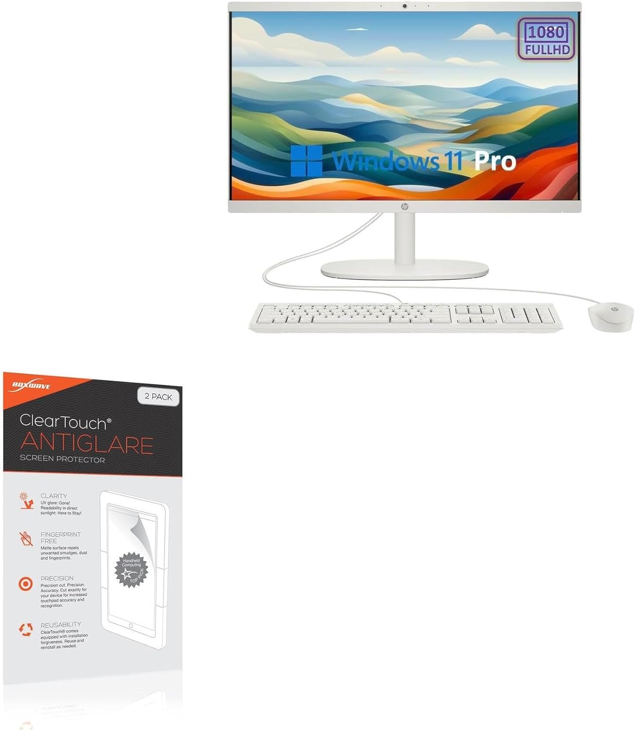 BoxWave Screen Protector Compatible With HP Newest All-in-One Desktop Computer (21.5 in) - ClearTouch Anti-Glare (2-Pack), Anti-Fingerprint Matte Film Skin
