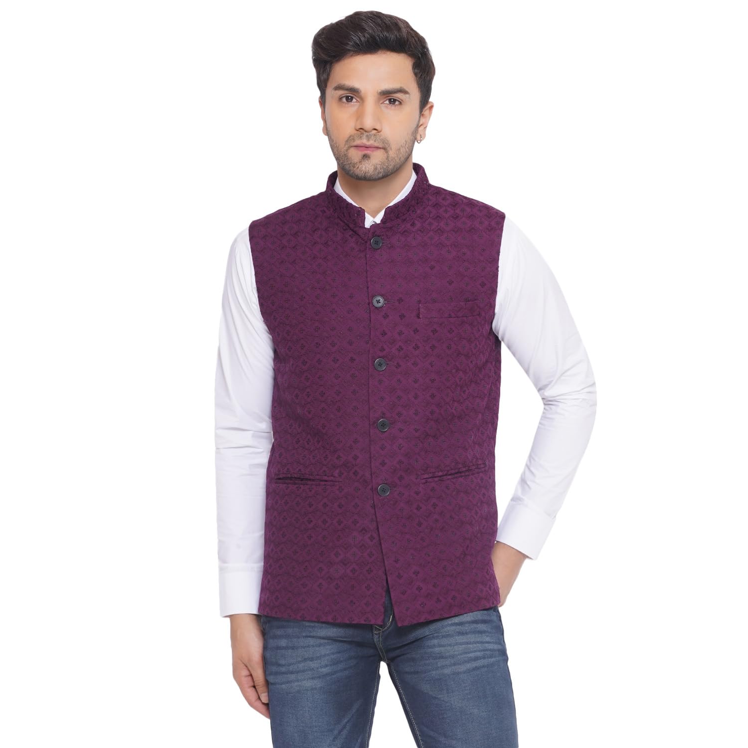 Rayon Sequence Nehru Jacket for Men (Wine)-image-31