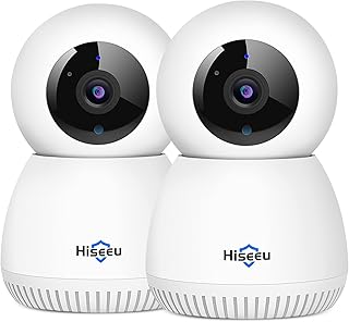 Hiseeu 2 Pack FJ2C Wireless Indoor Camera, Auto Tracking WiFi Security Camera for Home, Pet Camera for Baby, Nanny, Dog, Cat, 360°, 2 Way Audio, IR Night Vision, Work with Alexa