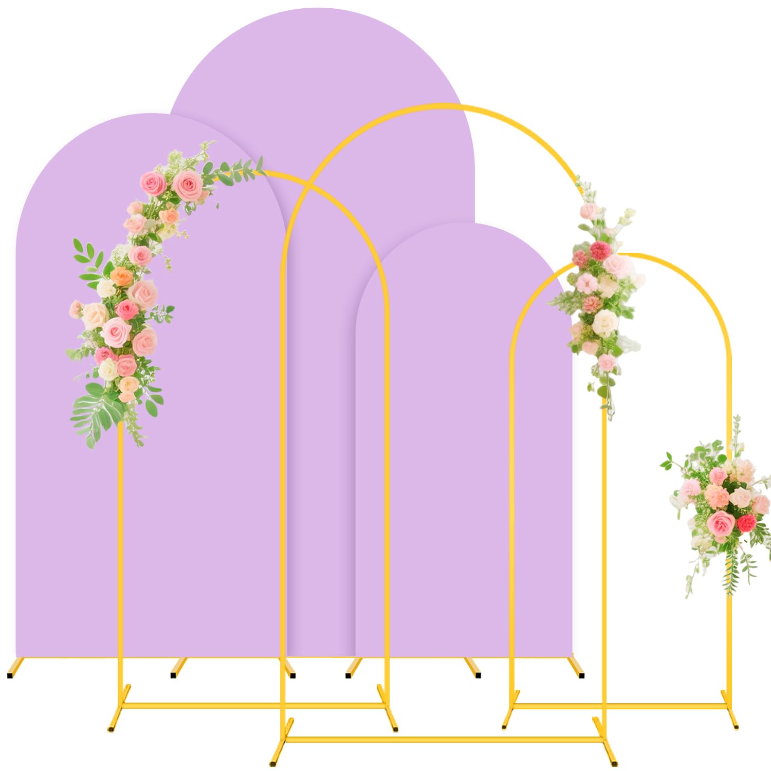 FUHSY Set of 3 Metal Backdrop Stand with Wedding Arch Cover 7.2FT, 6.6FT, 6FT Spandex Lavender Arch Backdrop Stand Cover Balloon Arch Frame Stand