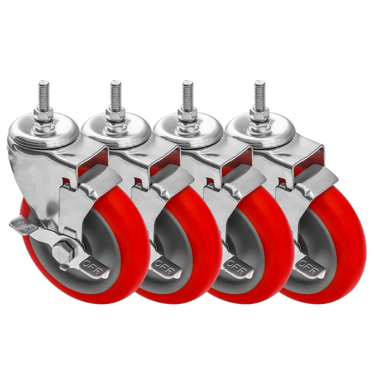 FactorDuty 5 Inch RED Caster Wheel With Side lock brake, Top lock 3/8