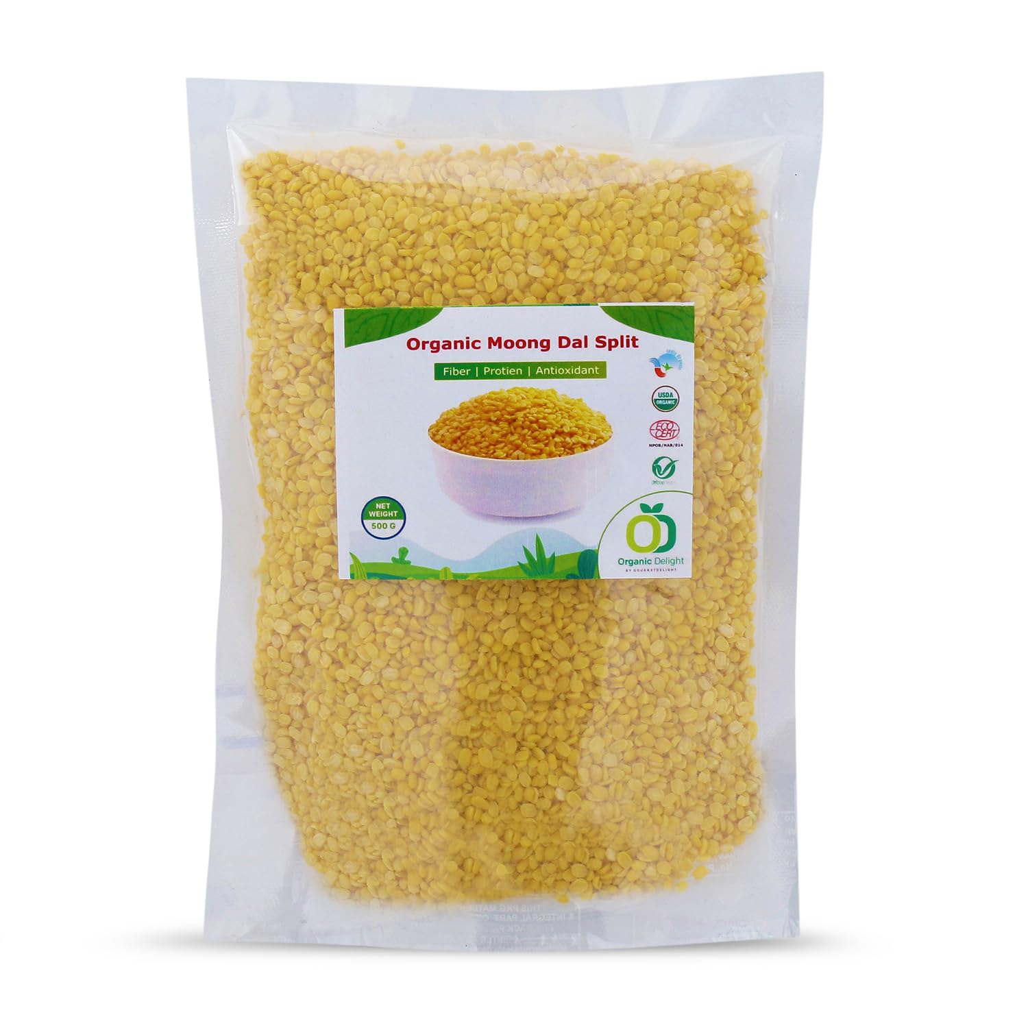 Organic Delight Moong Dal Yellow/Split Washed/Pesarupappu (500gm) USDA Certified -100% Organic Healthy Pulses - Tasty & Rich Flavour - No Cholesterol - Rich in Protein (500 g)