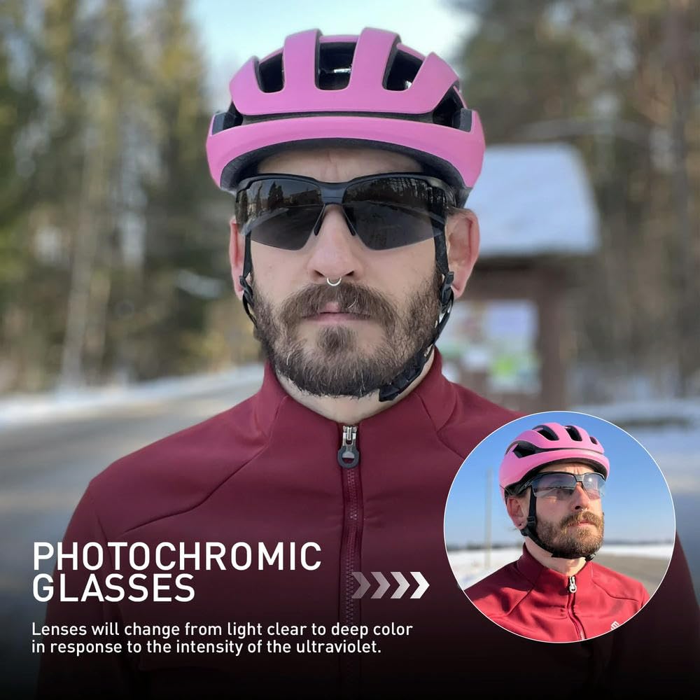 DYRBF fotochromowe okulary rowerowe mężczyźni kobiety sportowe okulary przeciwsłoneczne ochrona UV400 pół obręczy design antypoślizgowe noski do roweru szosowego roweru górskiego biegania