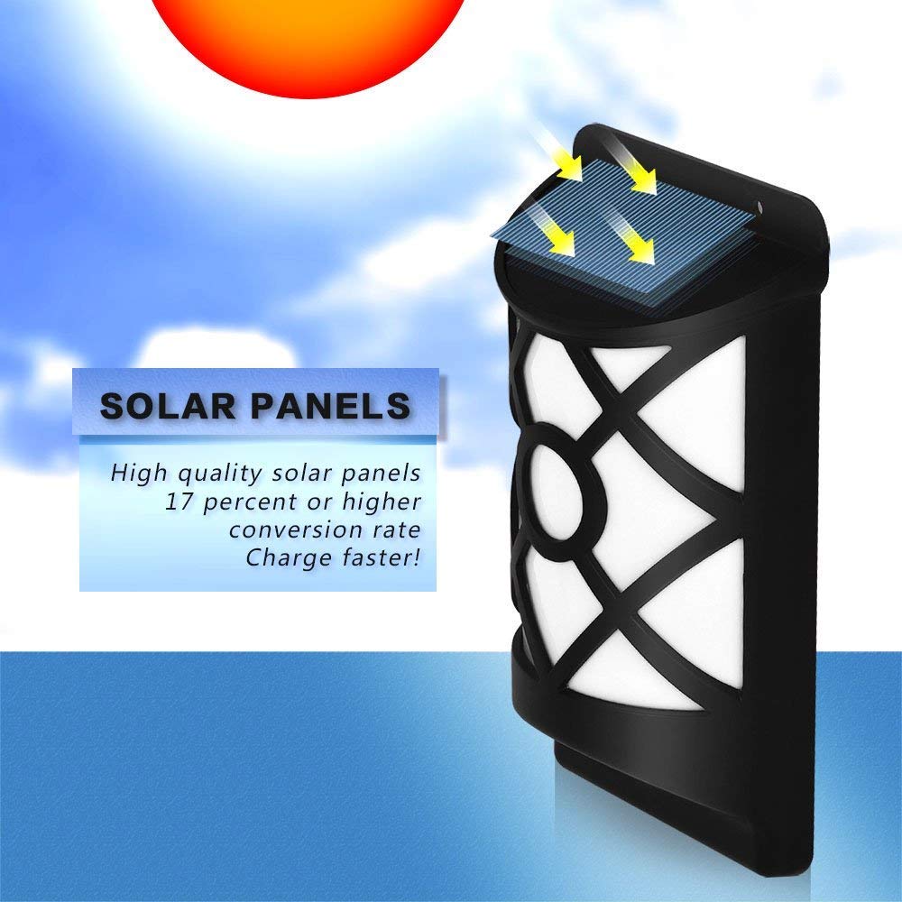 Solar-Flammenlichter für den Außenbereich, wasserdicht, flackernde Flamme, Wandleuchten mit dunklem Sensor, automatisches An-/Ausschalten, 66 LEDs, Terrasse, Hof Modern 4 Pack schwarz