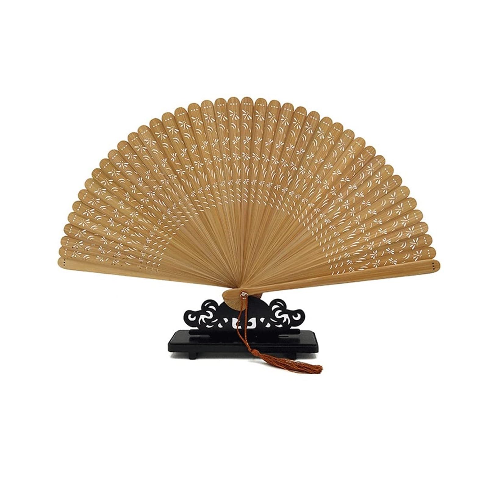 METTEOR Folding Fans Hand Held Fan For Women Chinese With Tassels Wedding Vintage Decorative One Size (Brown (B) One Size)