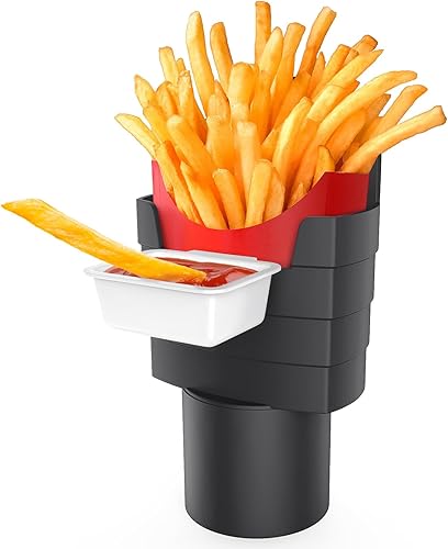 Caishenye Paquete de 2 soportes para papas fritas para automóvil, soporte para salsa de inmersión con taza, soporte para condimentos con taza para