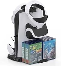 PS5 Stand with Cooling Fan and Dual Controller Charger Station for Playstation 5 PS5 Console Disc&Digital Edition, PS5 Cooling Station PS5 Accessories/Headset Holder/12 Game Slots/Screw