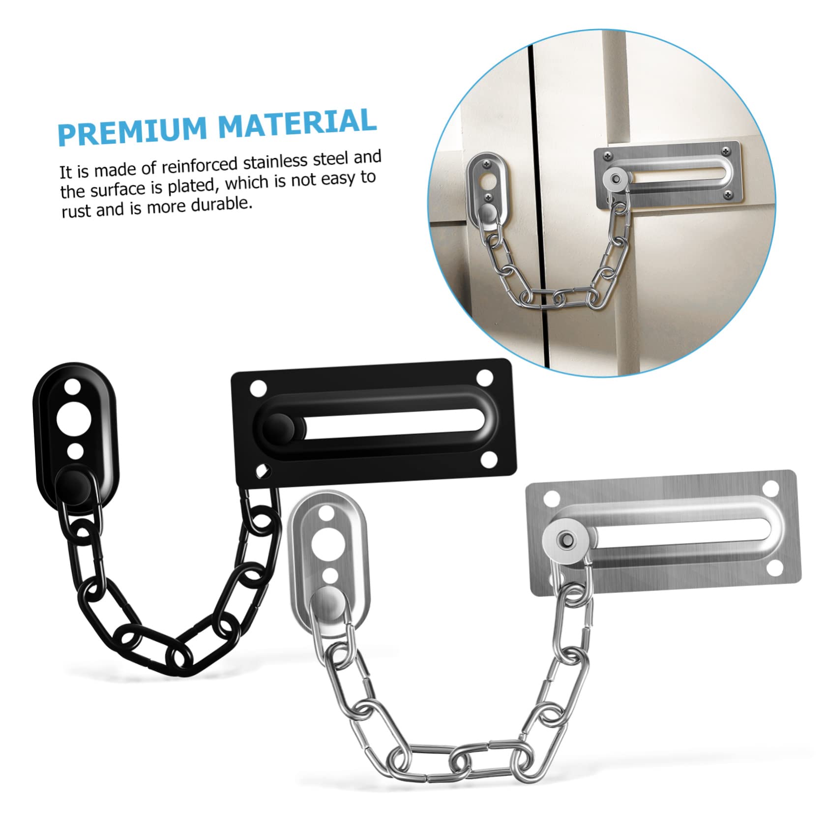 NUOBESTY 4pezzi Catena Per Porta in Acciaio Inox Lucchetto Catena Per Porte Interne Ed Esterne Sicurezza Per Casa Ufficio e Appartamenti Fissaggi Inclusi