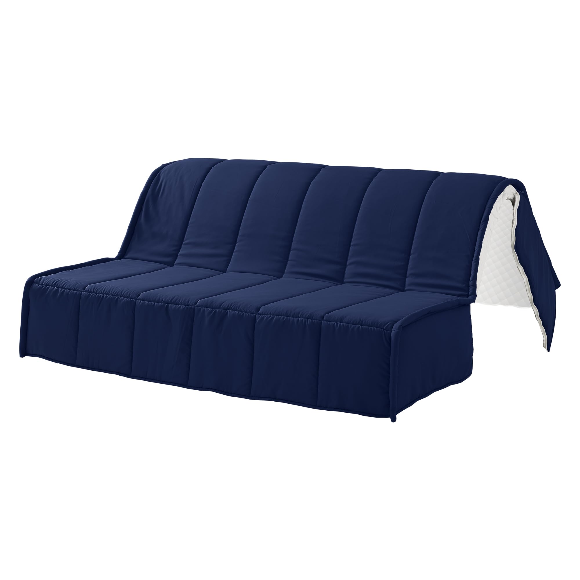 EVERGREENWEB - Copridivano per Divano Letto Matrimoniale 3 Posti largo 160 cm senza Braccioli, Rivestimento Letto Estraibile Pieghevole Sfoderabile con Zip, Fodera in Tessuto Blu Trapuntato Lavabile