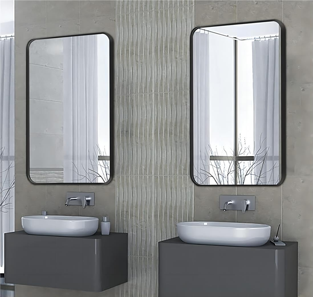Mesida 2-Pack Black Bathroom Mirror 24 x 36 Inch, Metal Frame Rectangle Mirror, Modern Farmhouse Vanity Mirrors, Wall Mounted