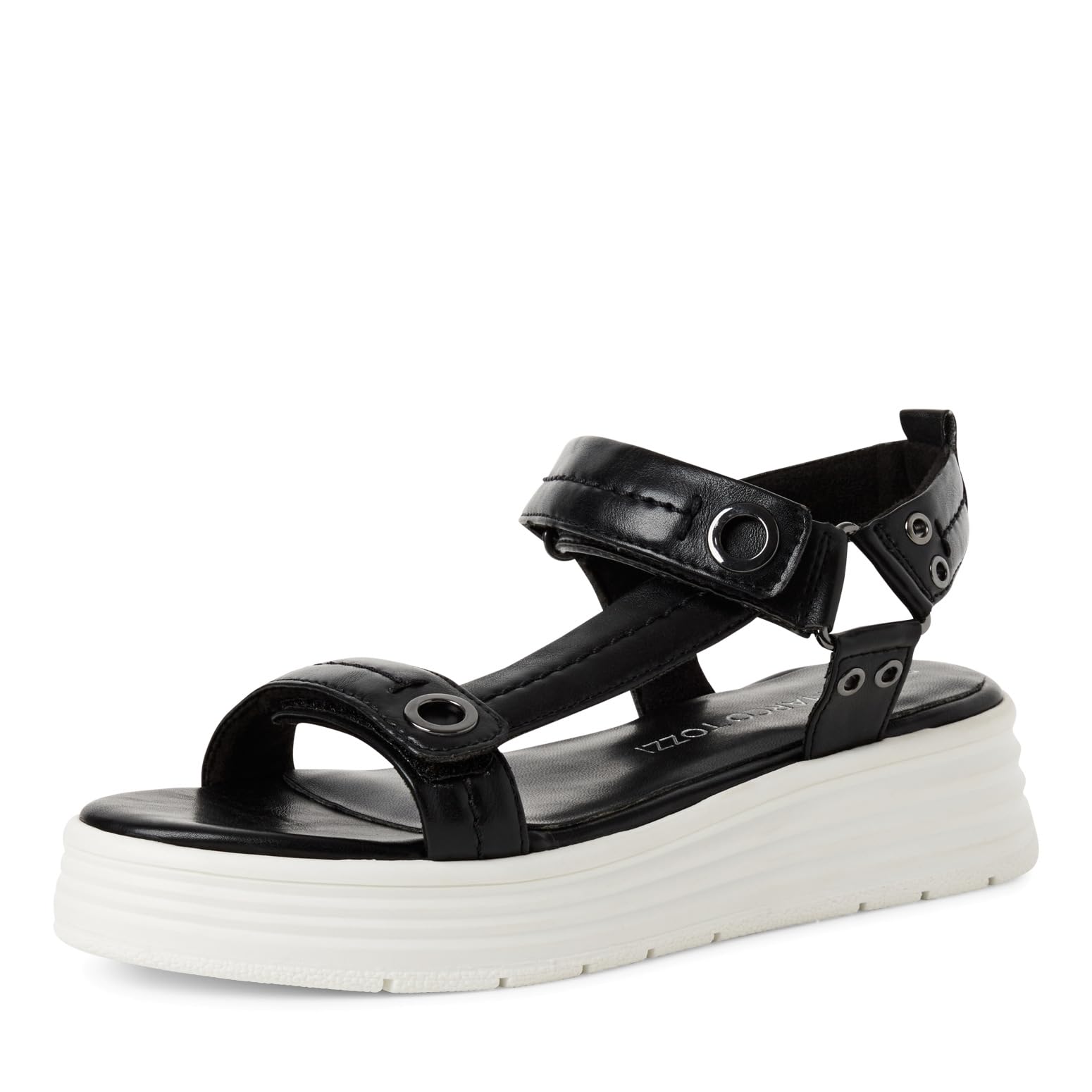 MARCO TOZZI Women's Flat Sandals with Velcro Platform, Black, 8.5 UK