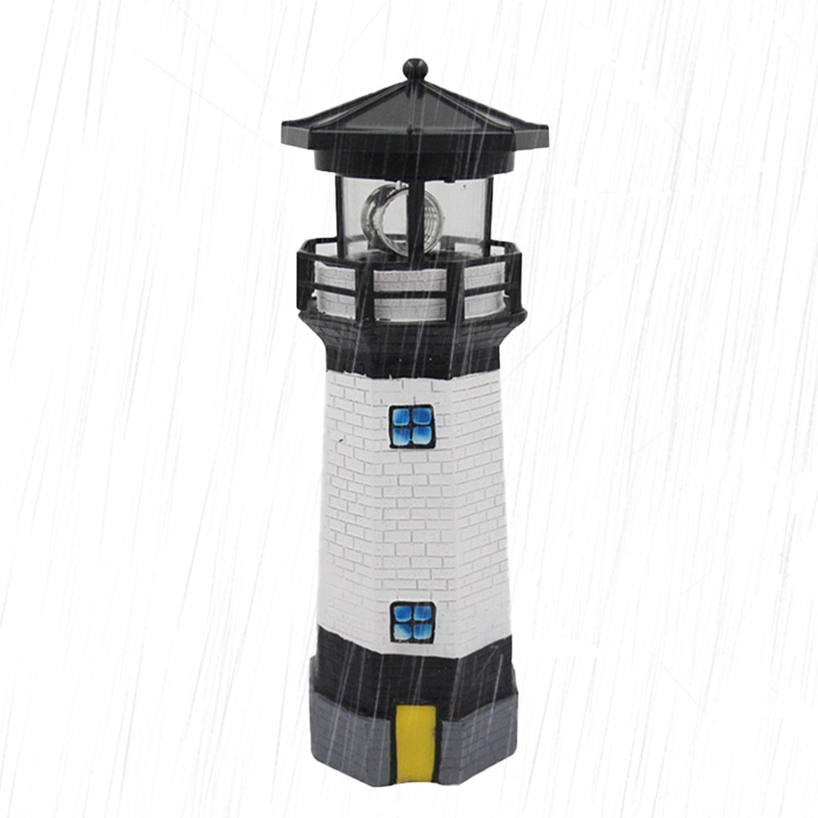Traditional Solar Powered LED Lighthouse With Rotating Light - Resin Windmill Garden Light Tower, Waterproof Nautical Style Lamp for Party, Terrace, Patio Pathway
