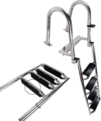 Miniatura 3 de Escalera telescópica para barco de 4 escalones, con barandillas de mano y escalones extra anchos