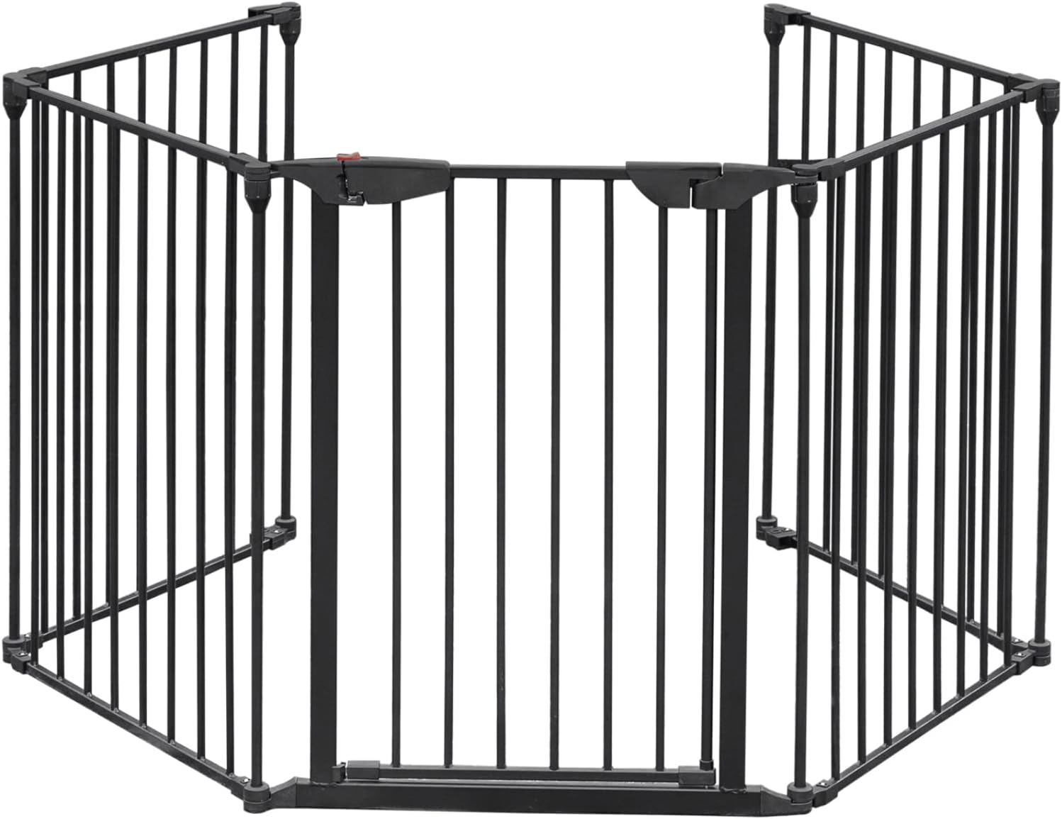 Bonnlo 122-Inch Wide Configurable Baby Gate Fireplace Safety Fence/Guard Adjustable 5-Panel Metal Play Yard for Toddler/Pet/Dog Christmas Tree Fence, Includes 4 Pack of Wall Mounts, Black