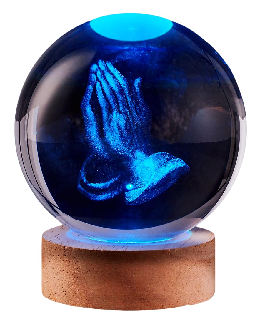 LGY3DLight 3D Hands Crystal Ball Lamp with Remote Control, 3.15 inch Prayer Crystal Night Light with Wooden Base 16 Colors Change, Glass Pray Figurine Lamp Gift for Girls Boys Wife Mom (Hands)