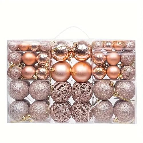 NJN 100Pcs Christmas Ball Ornament Set, Rose Gold Ornaments for Xmas Tree Decor Plastic Shatterproof Decorative Hanging Baubles for Holiday Party Wedding Tree Decoration