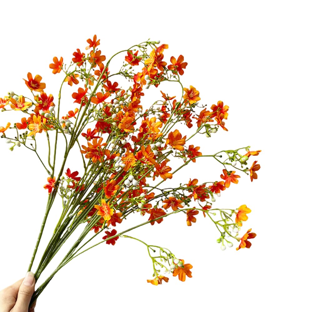 DODXIAOBEUL 8 Pcs Silk Flowers with Long Stems Artificial Flower for Tall Vase 26.4'' Orange Artificial Flowers Bouquet UV Resistant Plastic Plants for Home Wedding Indoor Outdoor Decoration