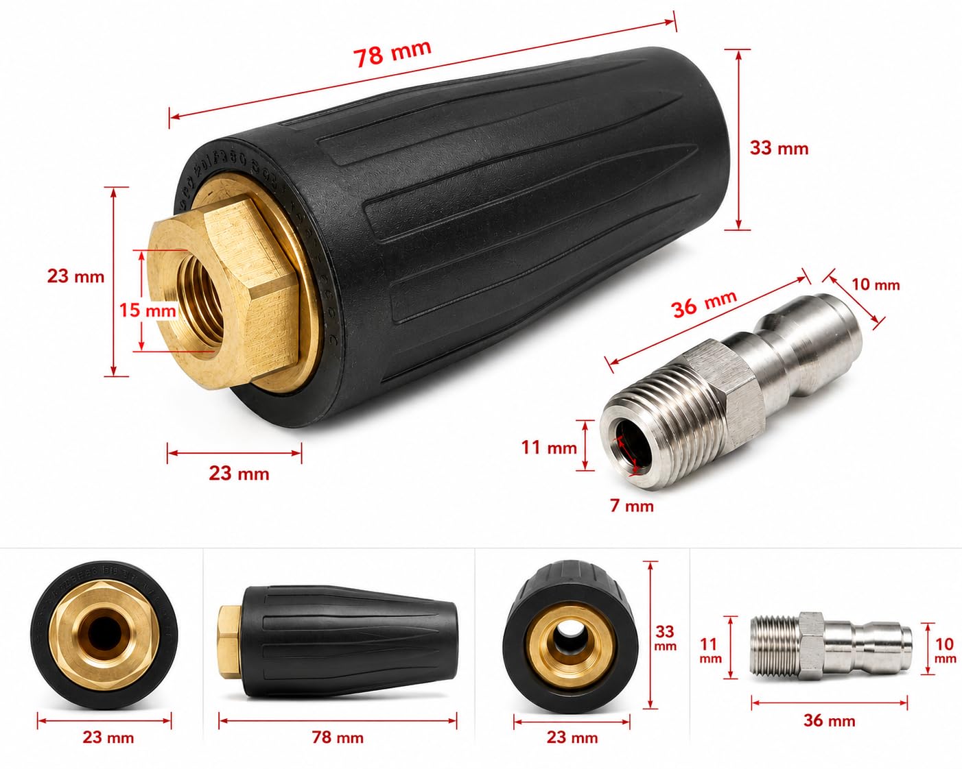 M&M Smartek Boquilla de rotor Corta suciedad para hidrolimpiadora de alta presión Kränzle HD HDS 045 adecuada para 4.763-253.0 incl. conexión rápida de 1/4