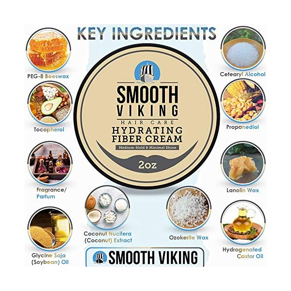 Smooth Viking Hair Styling Cream for Men - Grooming Hair Product - Matte Finish, Medium Hold and Minimal Shine Gel, Hydrating Fiber Cream for Daily Use, 2oz
