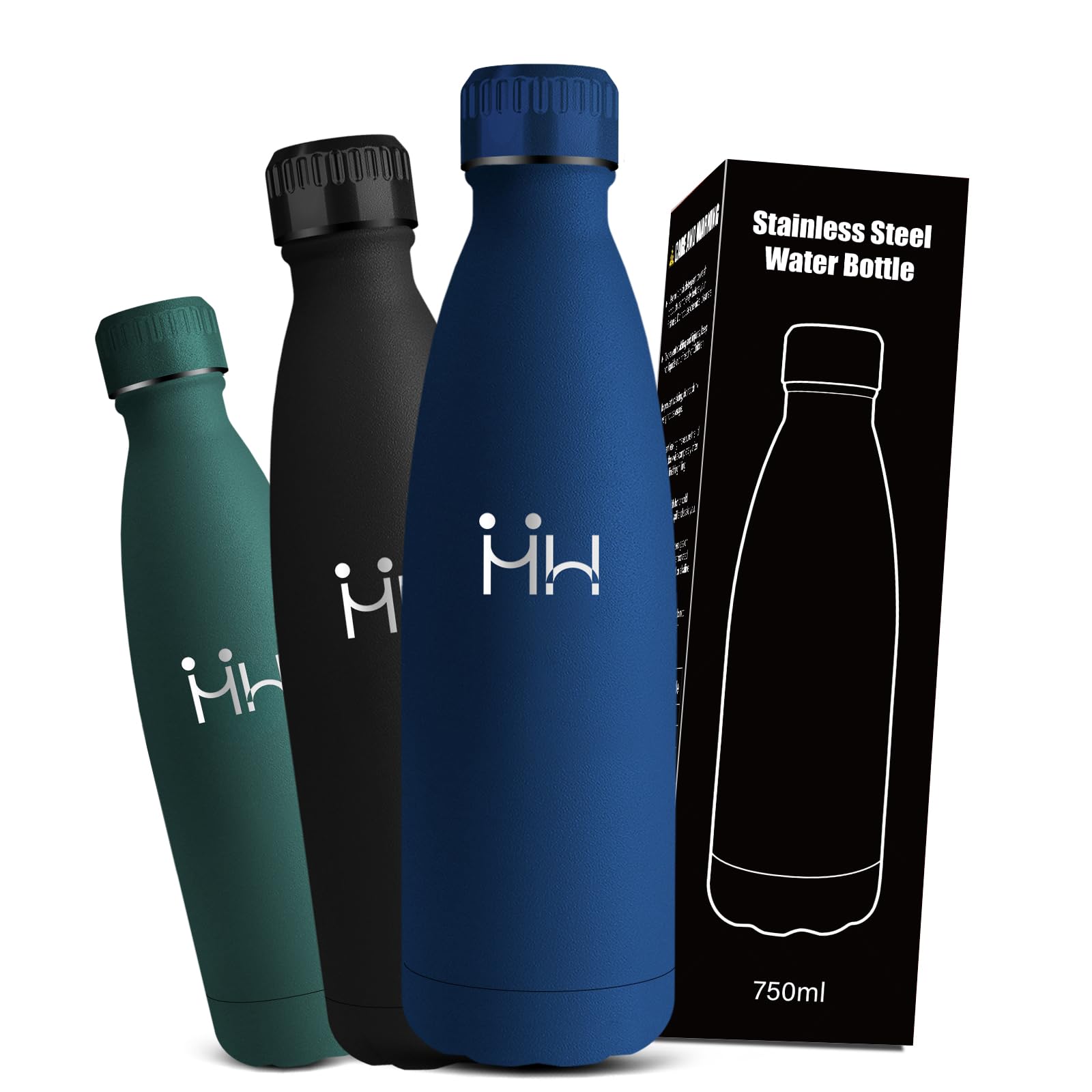 Mujigaga 750ml Insulated Water Bottle, BPA Free Water Bottle, Leakless Water Bottles, Thermal Bottles, Keeps Hot for 12 Hours/Cold 24 Hours, Travel, Gym, Sports, Fitness, Schools
