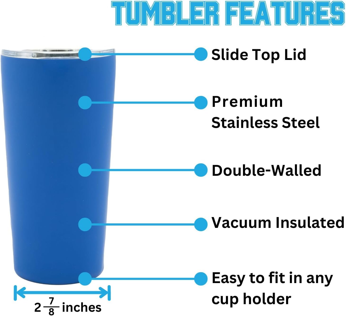 Officially Licensed Collegiate Stainless Steel Tumbler - Double Walled Insulated Travel Tumbler with Slide Lid - 18 oz (Michigan - Blue) - Image 3
