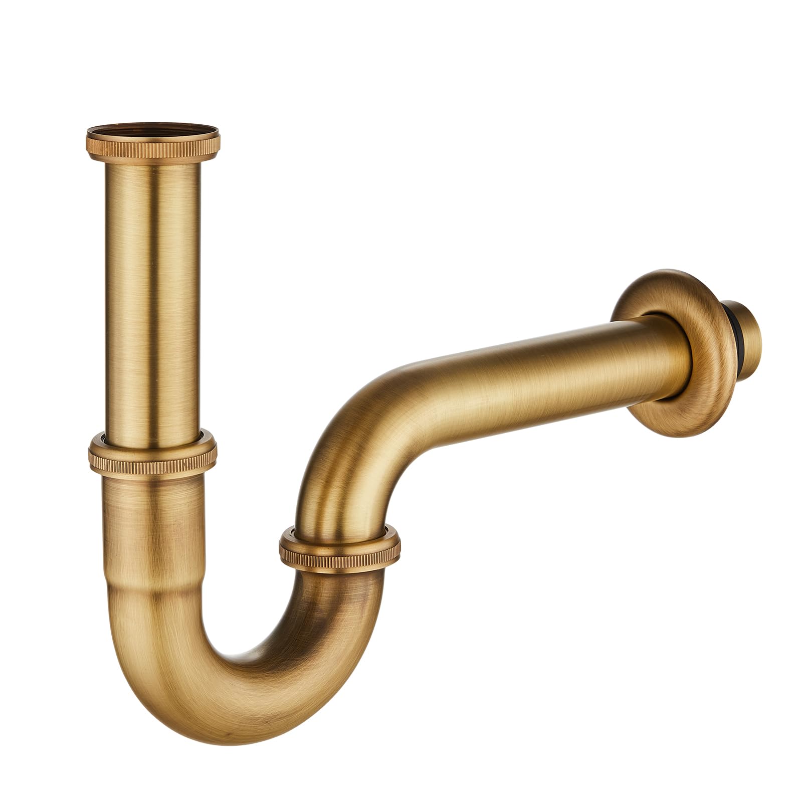sifone a P in acciaio inossidabile 1 1/4" x 32mm universale per lavandino e lavabo del bagno, altezza regolabile, blocca i cattivi odori, finitura ottone antico spazzolato