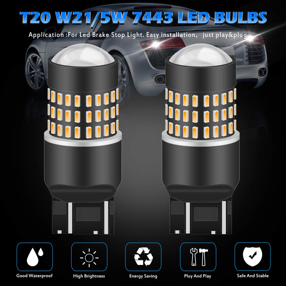 KATUR 7443 7444NA 7440 7440NA 992 żarówka LED 900 lumenów 3014 78SMD soczewki LED żarówki do kierunkowskazu hamowania, tylne światło hamowania, bursztynowe (opakowanie 10 szt.)