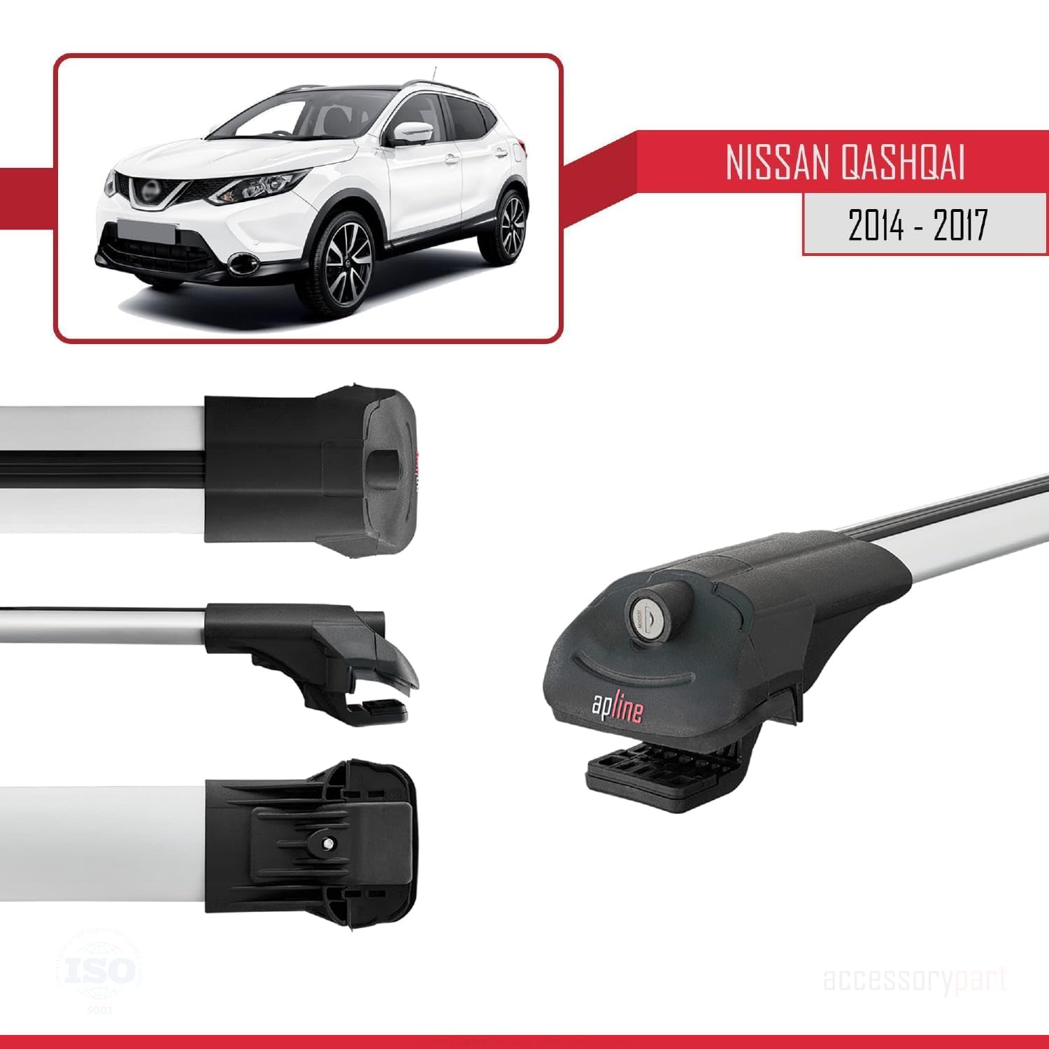 Compatible con Nissan Qashqai 2 (J11) Pre-Facelift 2014-2017 Modelo Ace-1 Barra de Techo Auto Portaequipajes Barras Transversales Gris Aluminio 2 Barras
