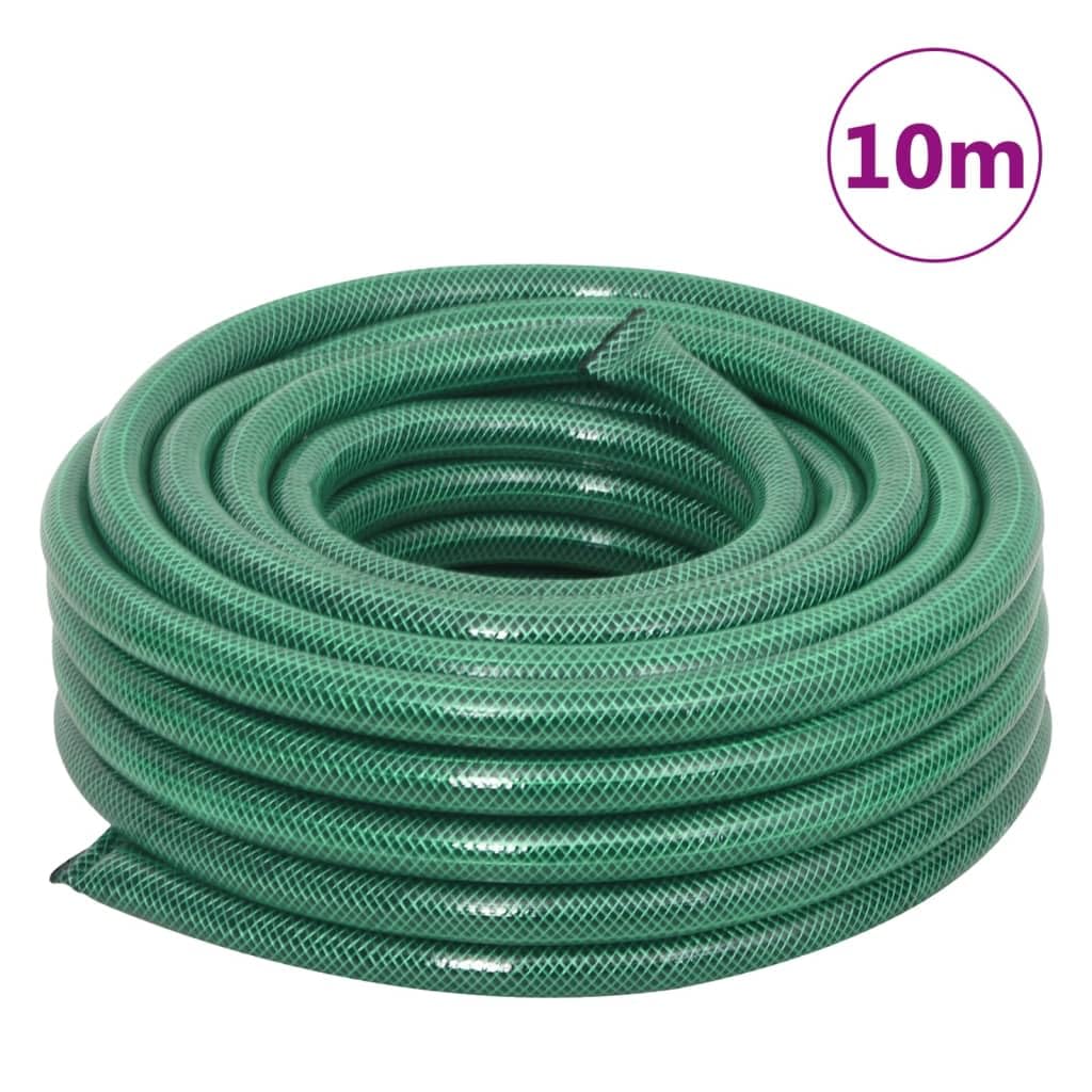 Manguera de jardín con acoplamiento, color verde, 0,75 pulgadas, 10 m, PVC, flexible, manguera de riego para jardín, bancal, terraza, resistente a los pliegues, ahorra espacio, versátil