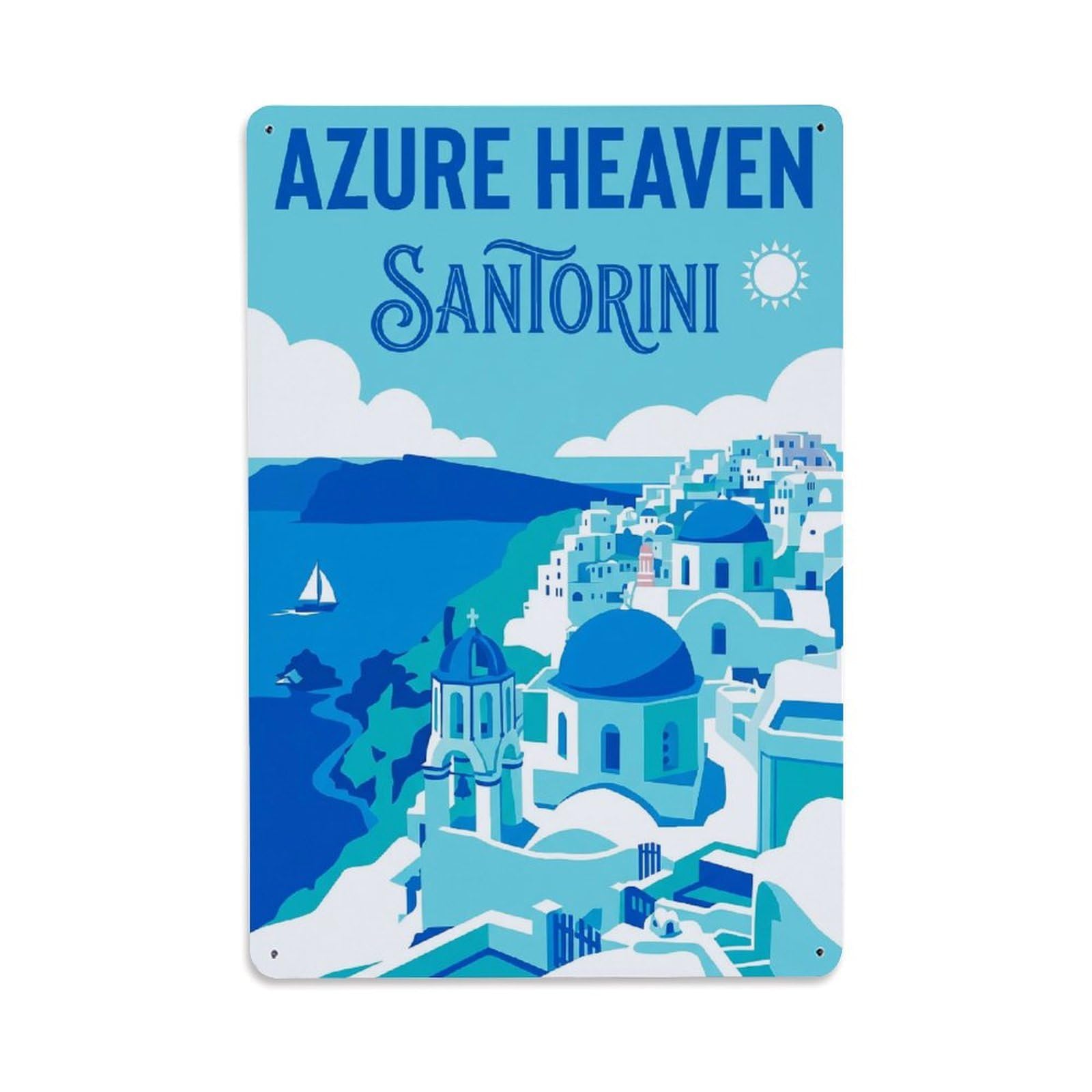 Gead 8X12inch Style Vintage Travel Santorini Azure Heaven Metal Tin Sign