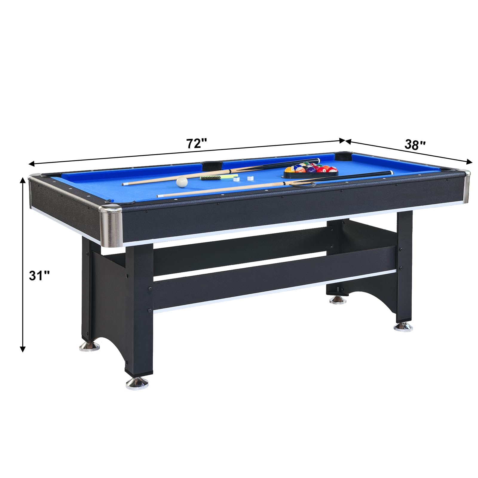 2 in 1-6 ft Pool Table with Table Tennis Top - Black and Blue, Space-Saving, Ages, Elegant Design