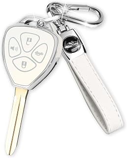 QBUC for Toyota Key Fob Cover with Keychain,Car Key Case Fit for Toyota 2007-2011 Camry| 2008-2013 Avalon Corolla |2009-2016 Venza 4 Buttons Smart Remote Control (White, 4 Buttons)
