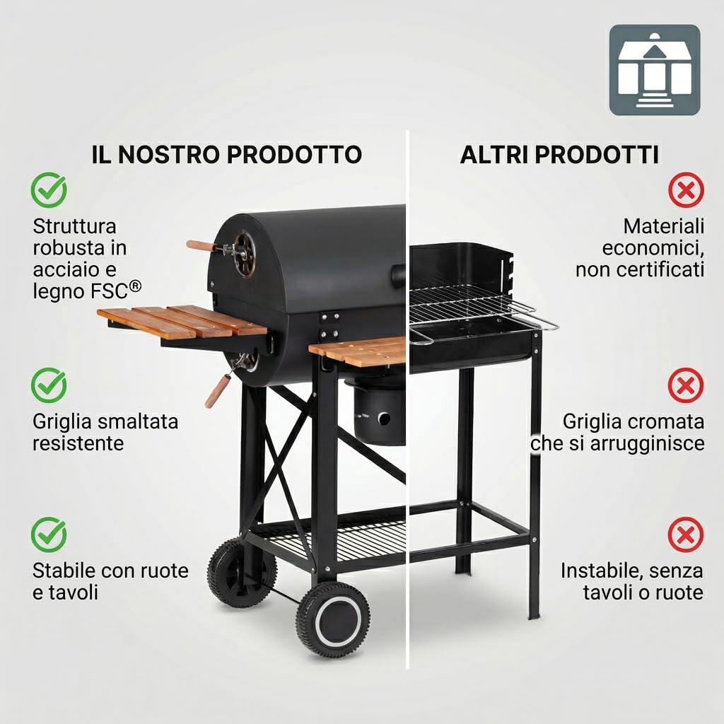 Tarrington House Barbecue a Carbone Louisiana, Acciaio/Legno, Raccoglicenere, Sistema di Ventilazione, Tavolini Laterali, Nero