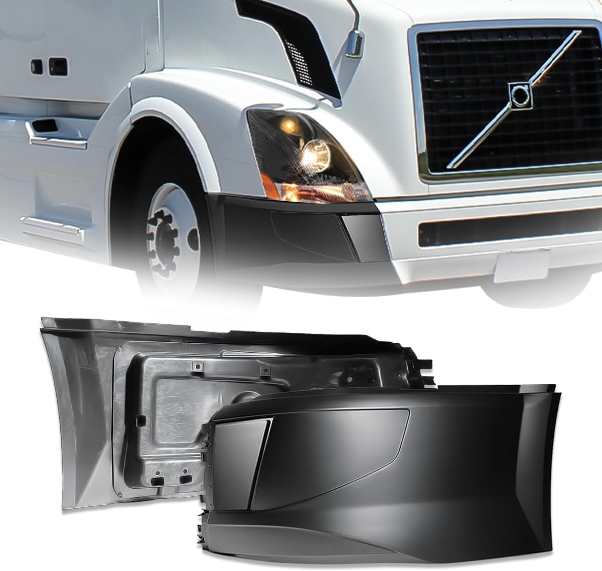 Corner Bumpers Fit For 2015-2017 Volvo VNL Semi Trucks (W/Fog Light Hole, Pair)