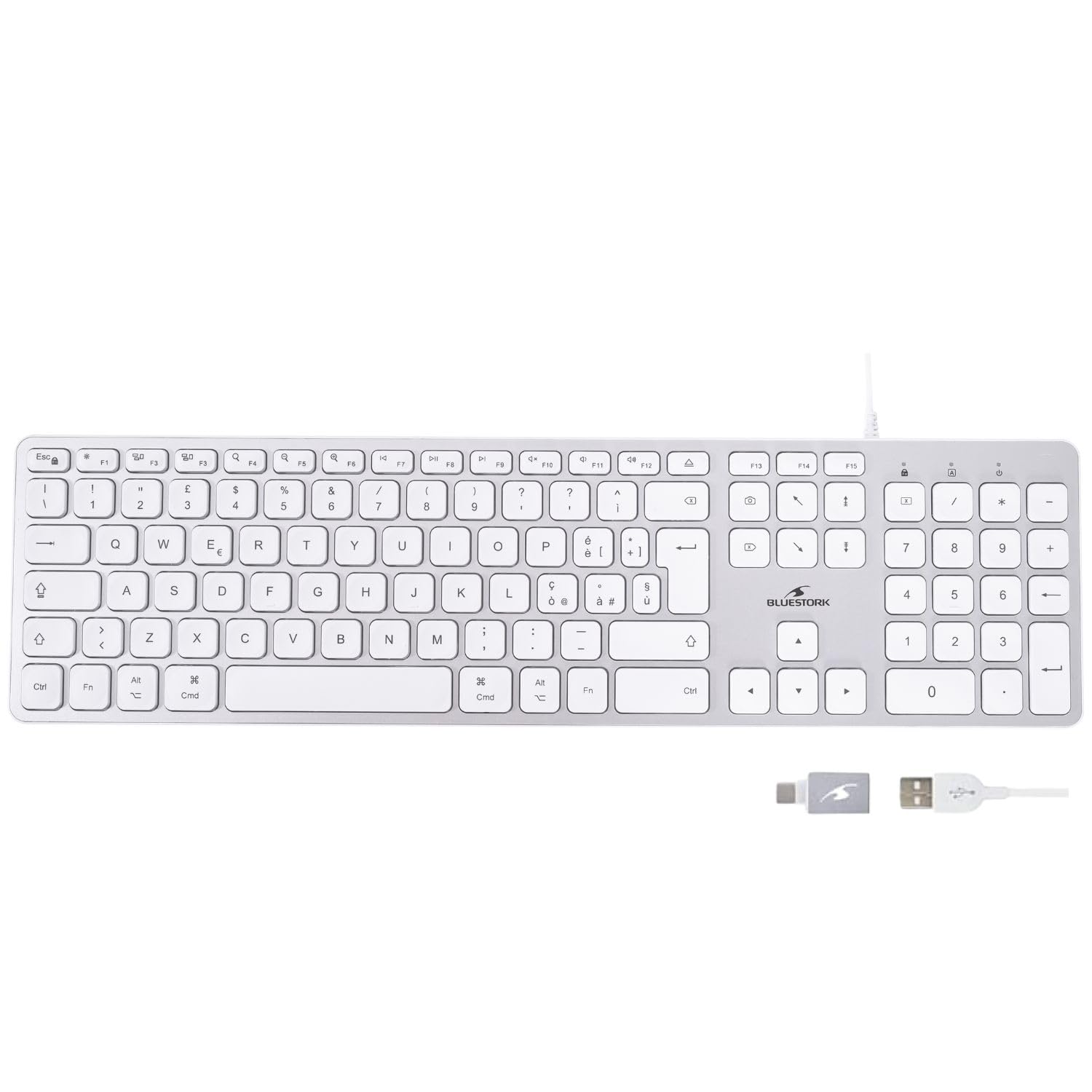 Bluestork KB Mac - Tastiera Mac con Cavo USB-C/USB-A, QWERTY IT | QWERTY IT LAYOUT, Con Cavo USB-C/USB-A, Tastiera Mac Silenziosa, Compatibile Mac/iPad