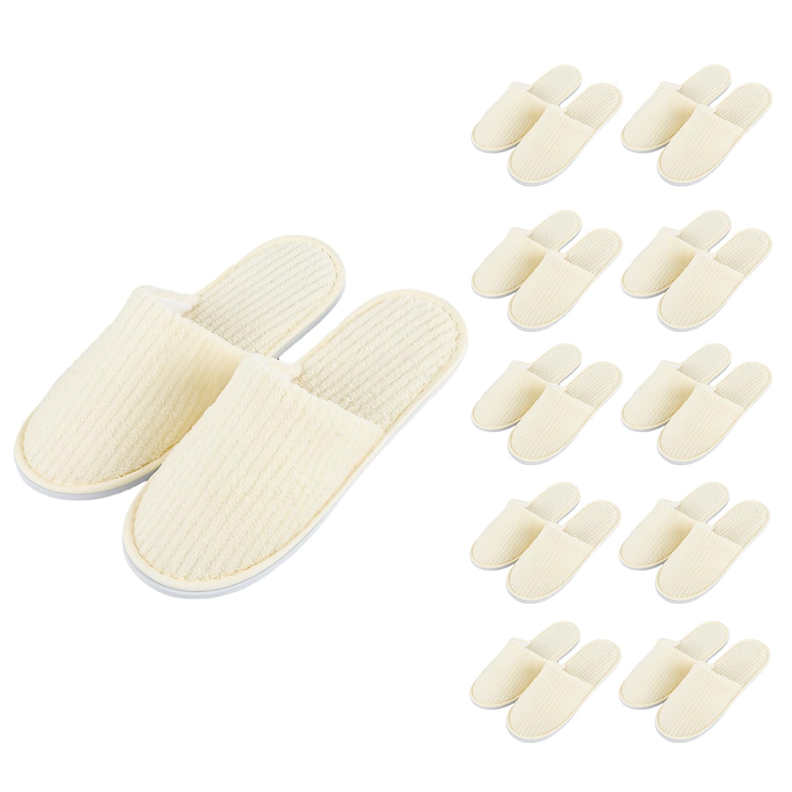 Lot de 10 paires de pantoufles de spa, antidérapantes, jetables, avec orteils fermés, en tissu éponge pour la maison, la chambre à coucher, la salle de bain, l'intérieur - Unisexe - Beige
