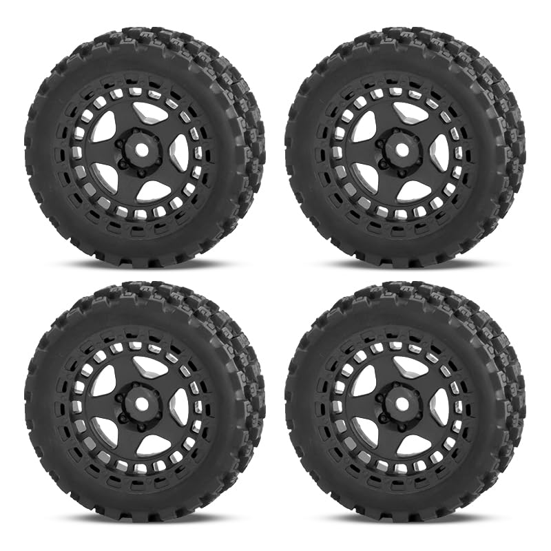 RC Tires 5 Spoke Plastic Rim 12mm Hex for Arrma 1/18 Typhon Grom ARA2306 ARA2106 Upgrade Parts (Black)