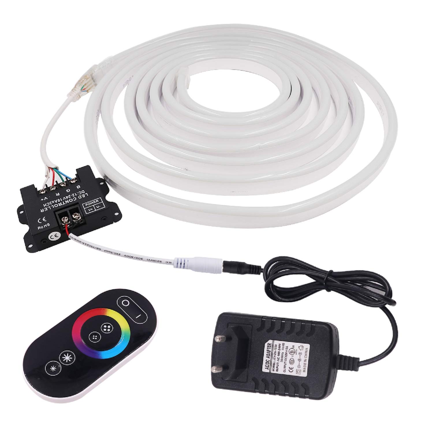 XUNATA Kit de Luz de Neón DC 12V RGB- 10m Tira de LED Flexible e Impermeable con Alimentación del Controlador Remoto RF