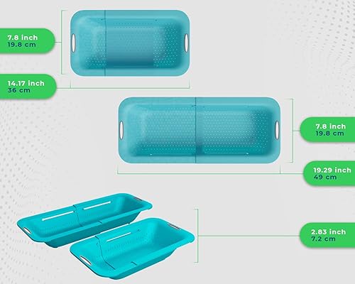 Miniatura 7 de Colador sobre el fregadero de Comfify - Colador de cocina elegante y moderno - Uso con pasta, verduras, granos, arroz y bayas y frutas - Azul pavo