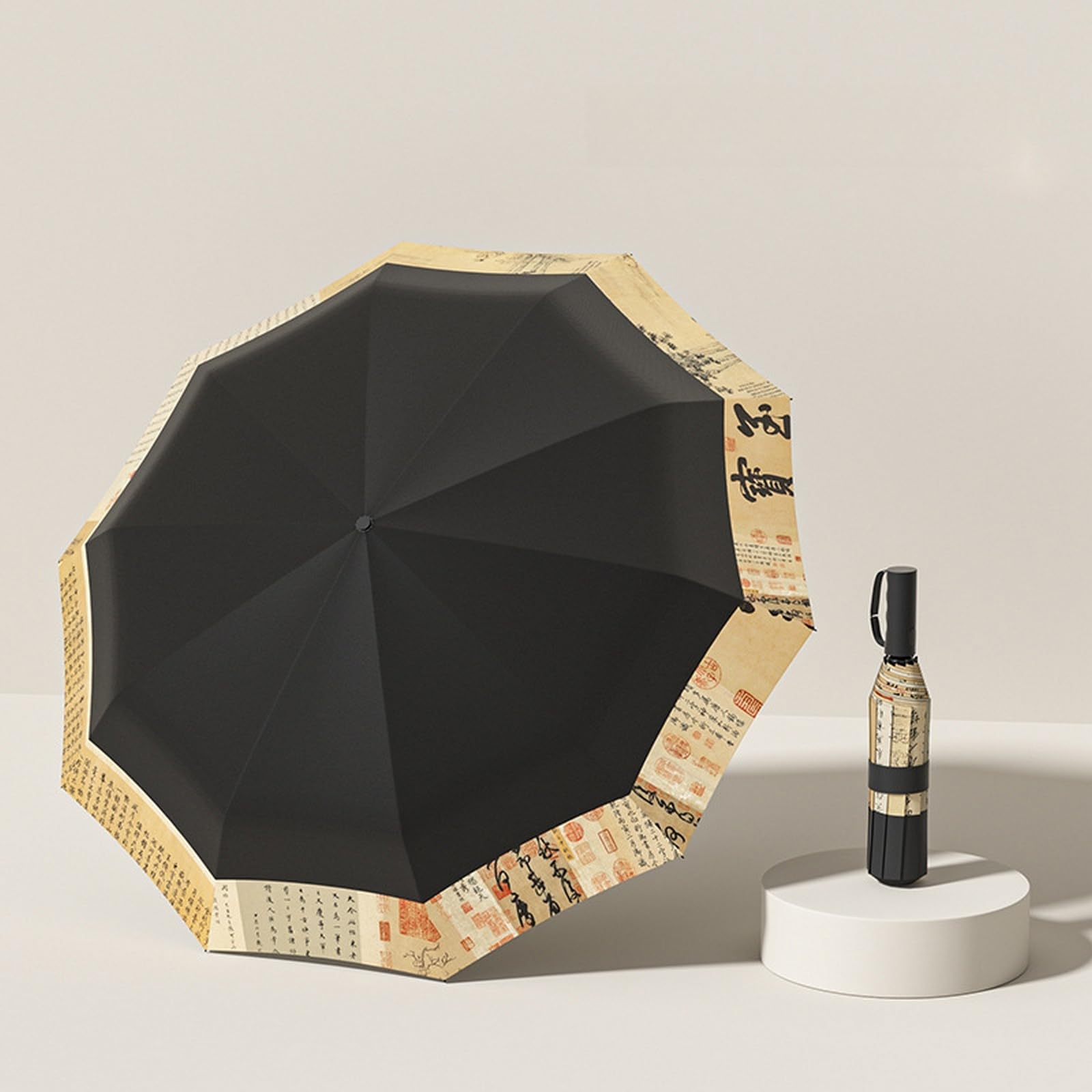 Ombrello Pieghevole Parasole Con Protezione Solare In Vinile Nero Antipioggia Di Grandi Dimensioni Tre Volte Completamente Automatico