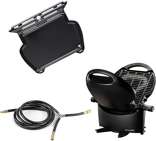 nomadiQ Parrilla de gas portátil + plancha + manguera de RV