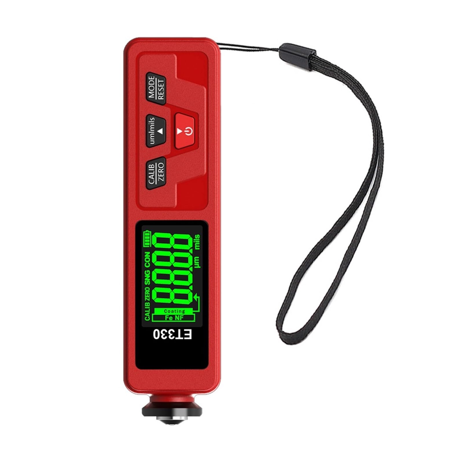ET330 + Zn miernik grubości lakieru samochodowego galwaniczny powłoki metalowej do samochodu 0-1500um Fe i NFe testowy,Dokładny czujnik | Red-Green