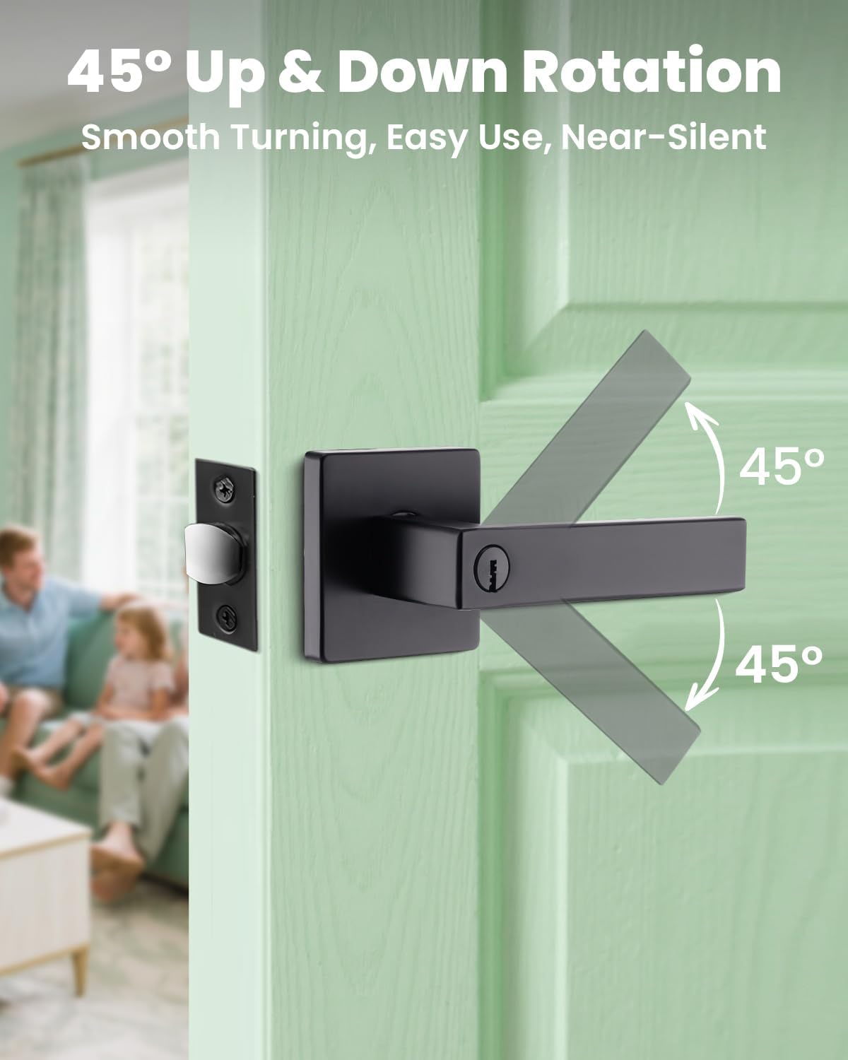 Entry Door Handle with Key GreenShield Lock Set, Heavy Duty Reversible Exterior and Interior Door Lever for Front Entrance, Bedroom and Room (10 Pack, Matte Black)